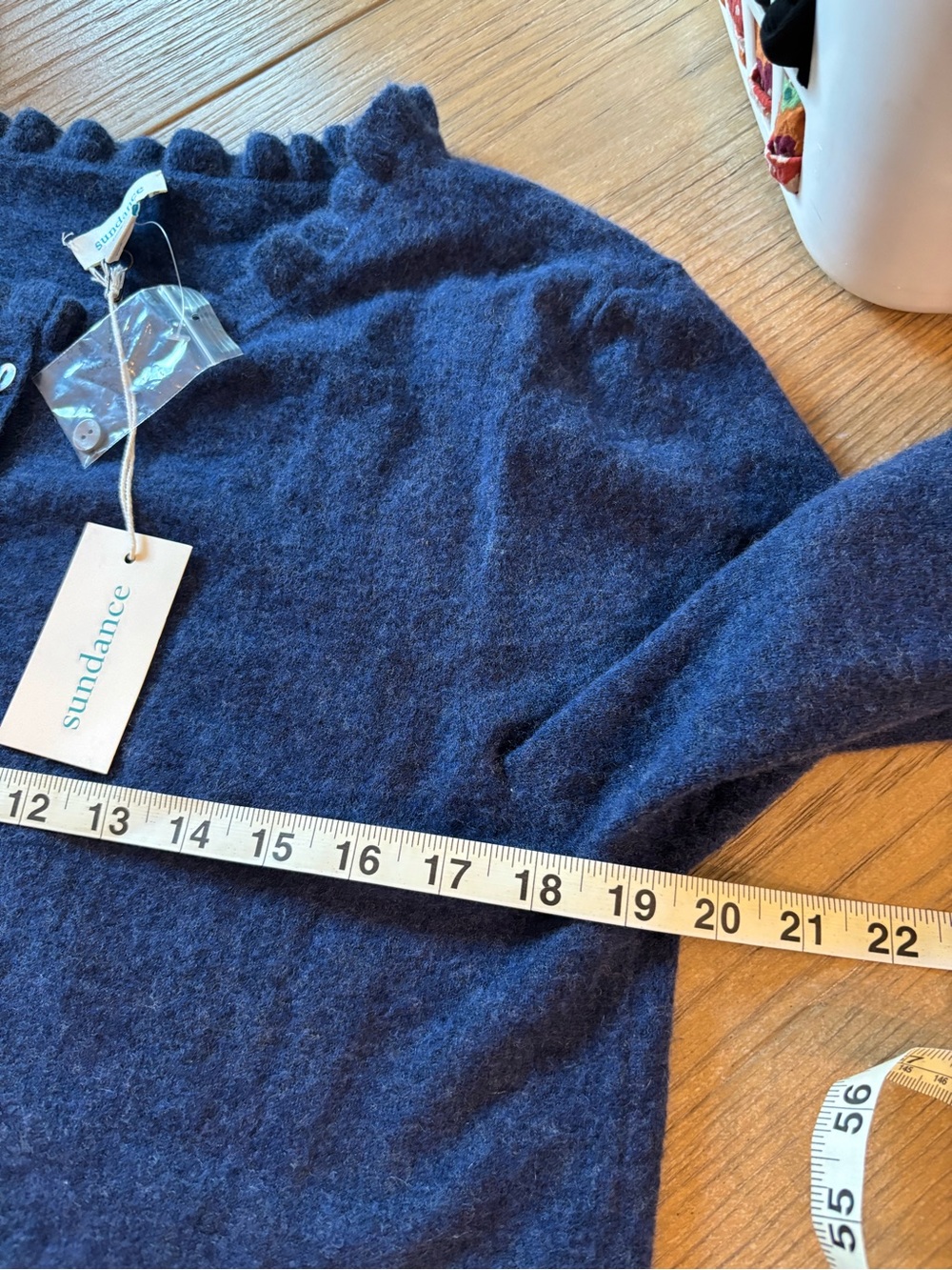 Sundance Navy Ruffle-Trim Button Pullover  Sweater0162 - Picture 6 of 7